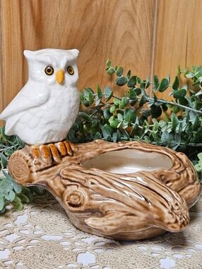 Vintage White Owl Planter Pot Bowl Academy Ceramics Hand Crafted NJ Tree Branch